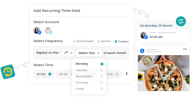 Add recurring time slots with RecurPost social media scheduler