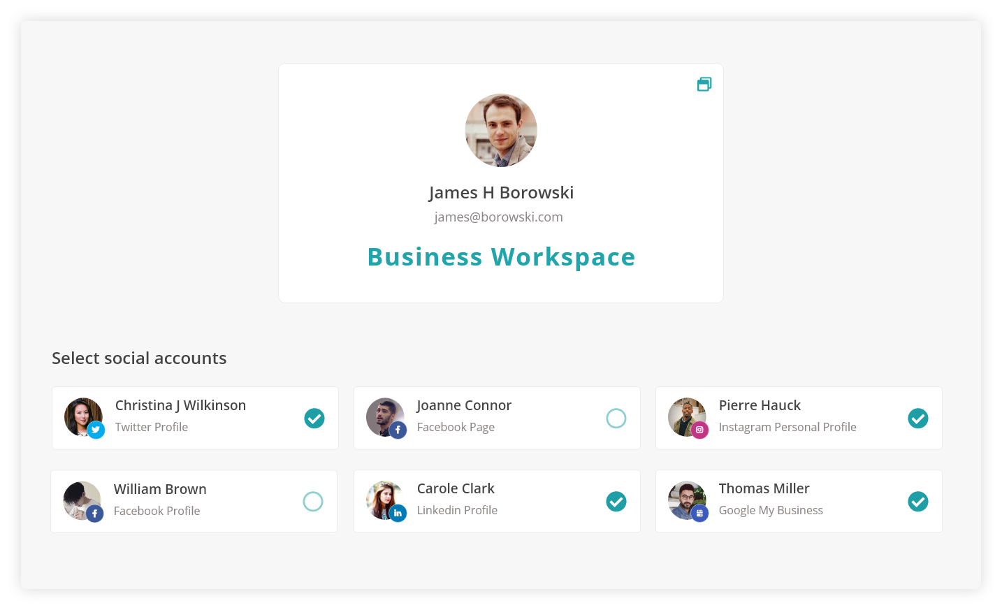  give access to selected social accounts within recurpost workspace