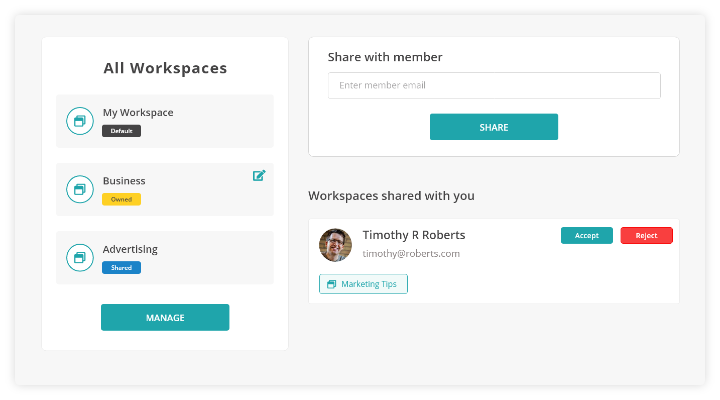 manage recurpost workspaces and those shared by others simultaneously